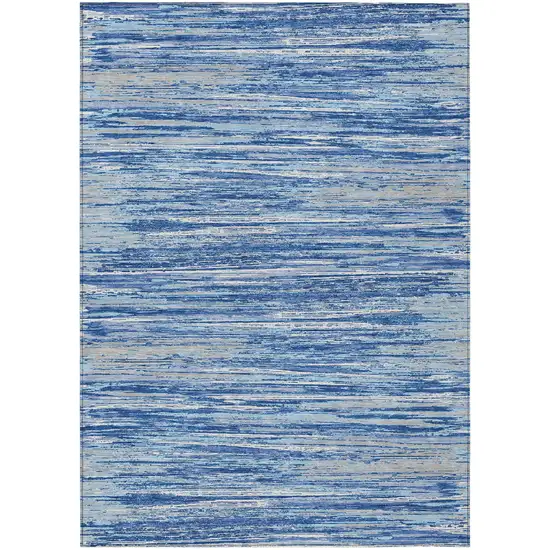 Blue Gray And Ivory Striped Washable Indoor Outdoor Area Rug Photo 2