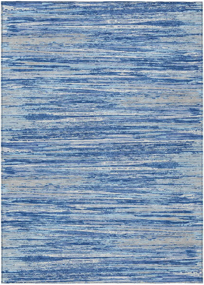 Blue Gray And Ivory Striped Washable Indoor Outdoor Area Rug Photo 2