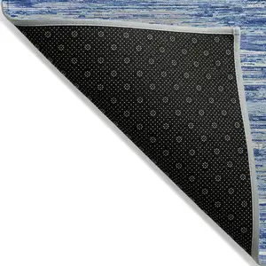 Photo of Blue Gray And Ivory Striped Washable Indoor Outdoor Area Rug