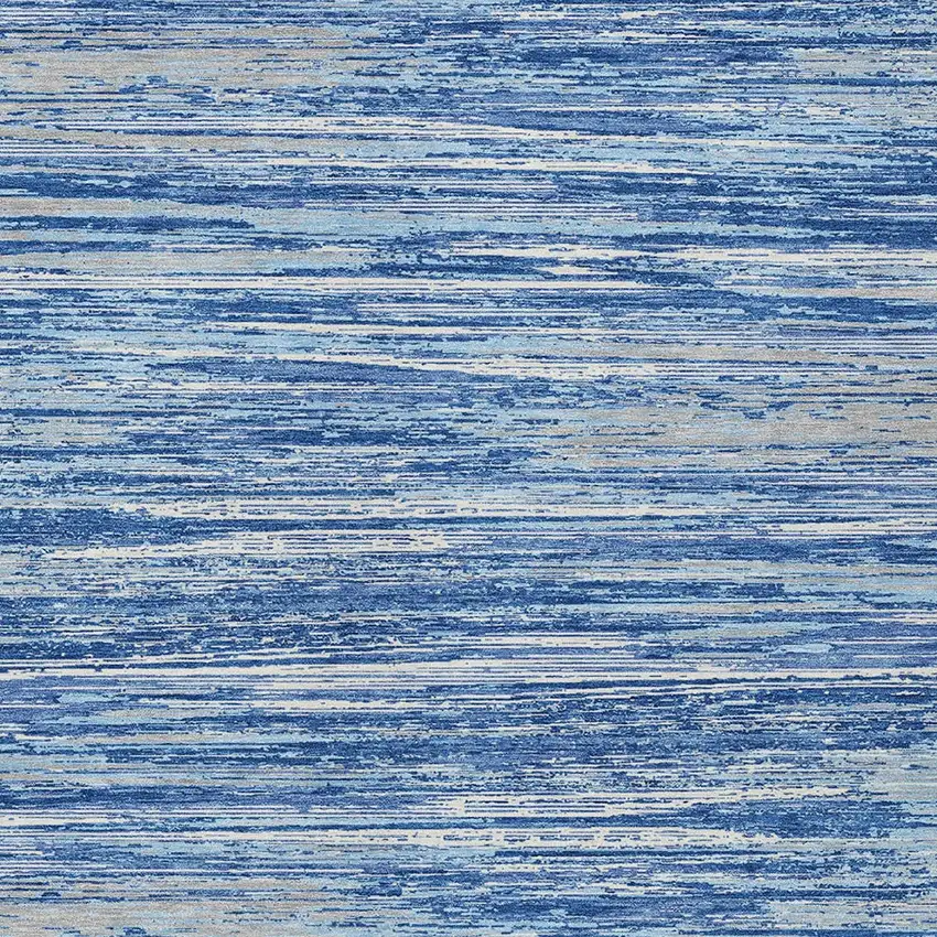 Blue Gray And Ivory Striped Washable Indoor Outdoor Area Rug Photo 6