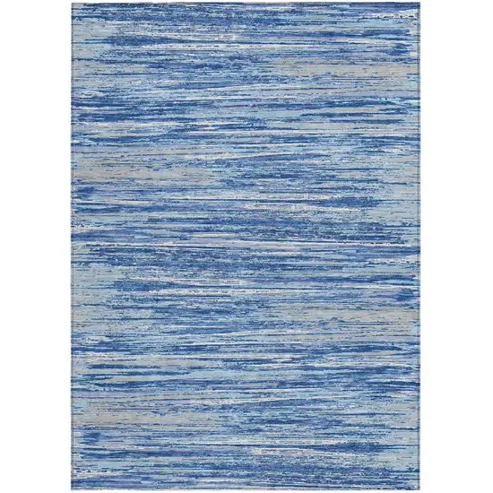 Blue Gray And Ivory Striped Washable Indoor Outdoor Area Rug Photo 7