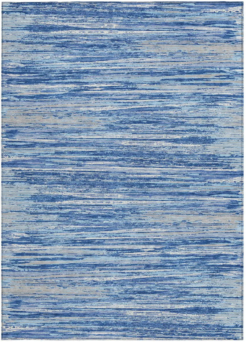 Blue Gray And Ivory Striped Washable Indoor Outdoor Area Rug Photo 7