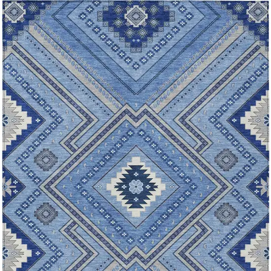 Blue Gray And Ivory Tribal Washable Indoor Outdoor Area Rug Photo 6
