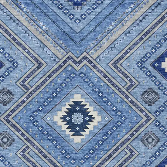 Blue Gray And Ivory Tribal Washable Indoor Outdoor Area Rug Photo 5