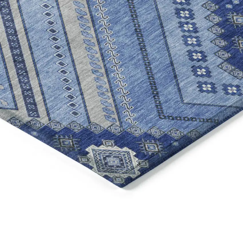 Blue Gray And Ivory Tribal Washable Indoor Outdoor Area Rug Photo 3