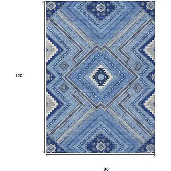 Blue Gray And Ivory Tribal Washable Indoor Outdoor Area Rug Photo 7