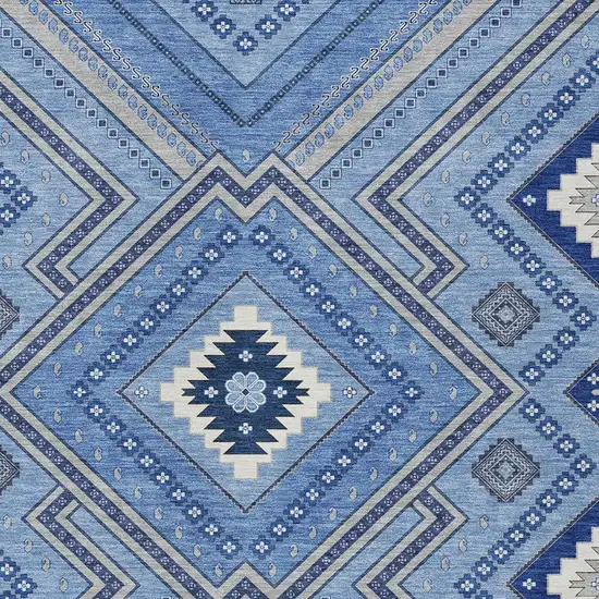 Blue Gray And Ivory Tribal Washable Indoor Outdoor Area Rug Photo 5