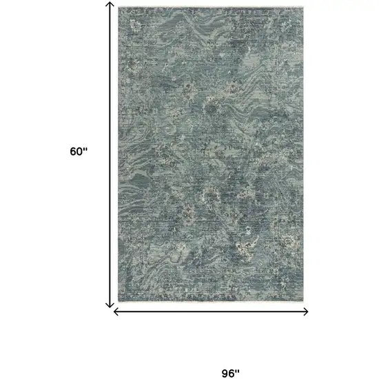 Blue Gray And Ivory Wool Abstract Hand Carved Handmade Area Rug Photo 6