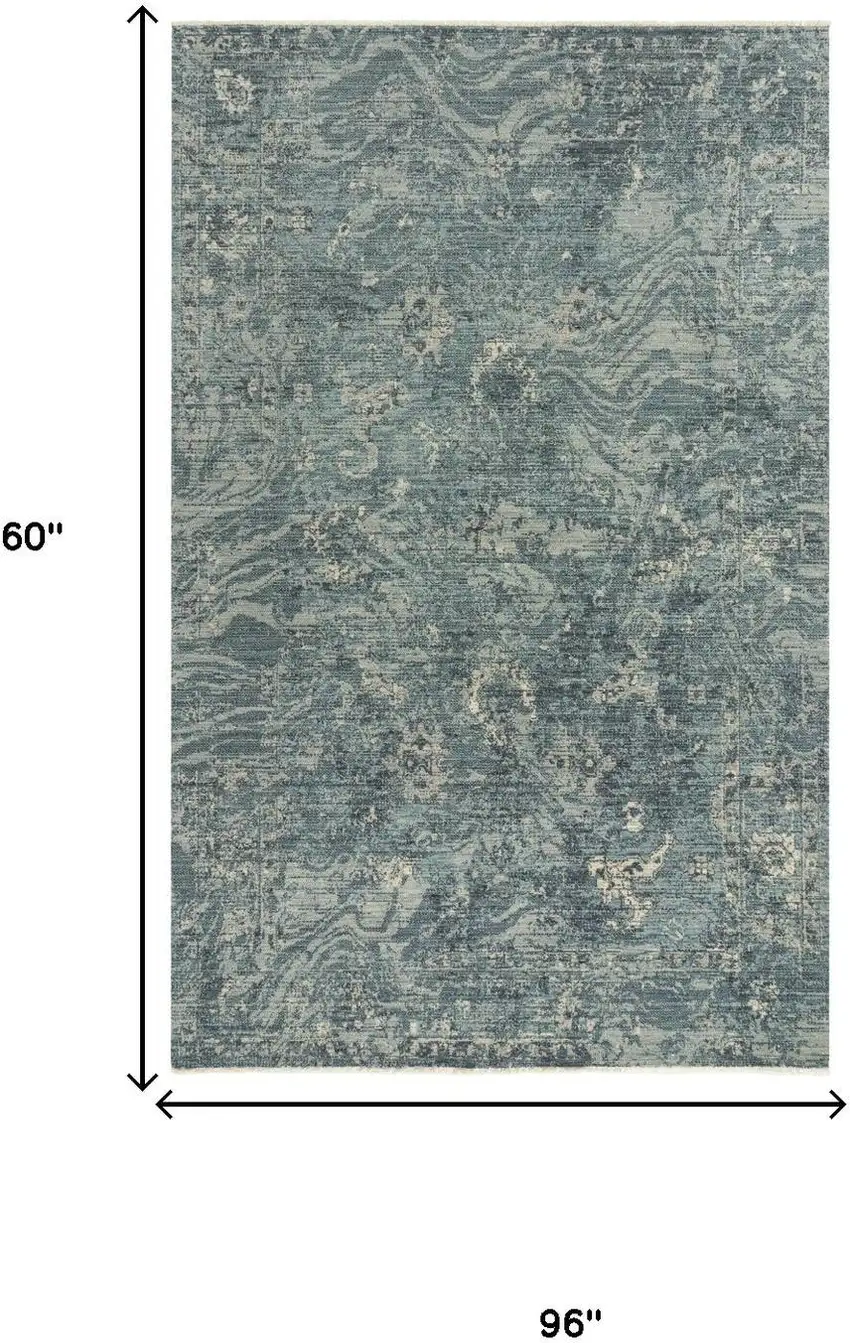 Blue Gray And Ivory Wool Abstract Hand Carved Handmade Area Rug Photo 6
