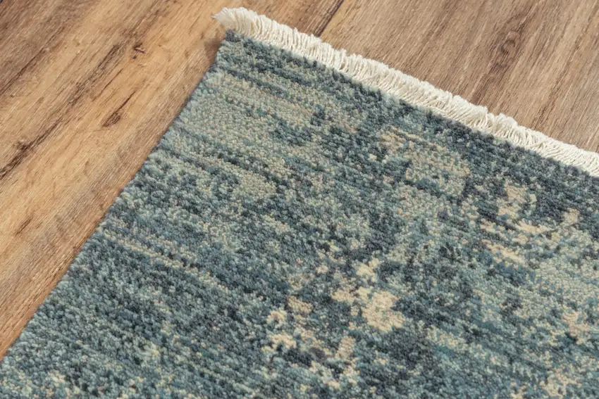Blue Gray And Ivory Wool Abstract Hand Carved Handmade Area Rug Photo 4