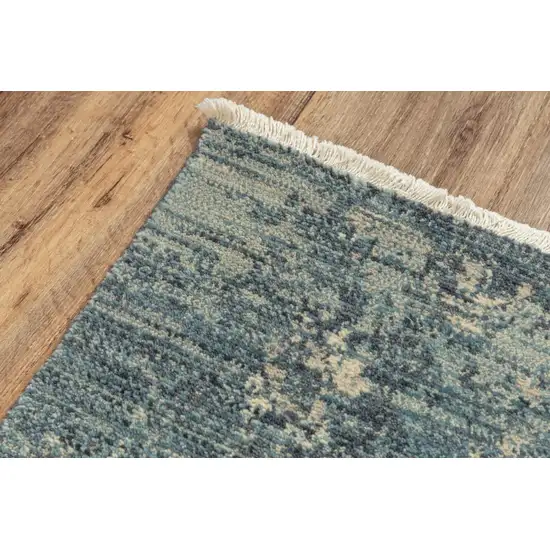 Blue Gray And Ivory Wool Abstract Hand Carved Handmade Area Rug Photo 4