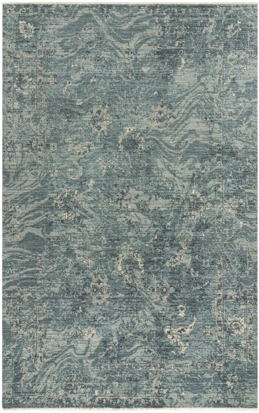 Blue Gray And Ivory Wool Abstract Hand Carved Handmade Area Rug Photo 1