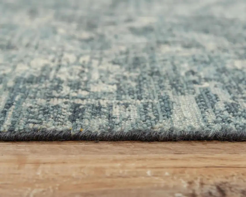 Blue Gray And Ivory Wool Abstract Hand Carved Handmade Area Rug Photo 5