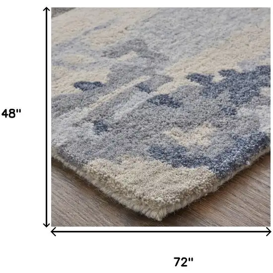 Blue Gray And Ivory Wool Abstract Tufted Handmade Stain Resistant Area Rug Photo 3