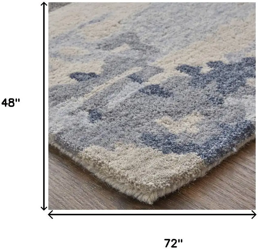 Blue Gray And Ivory Wool Abstract Tufted Handmade Stain Resistant Area Rug Photo 3