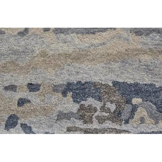 Blue Gray And Ivory Wool Abstract Tufted Handmade Stain Resistant Area Rug Photo 3