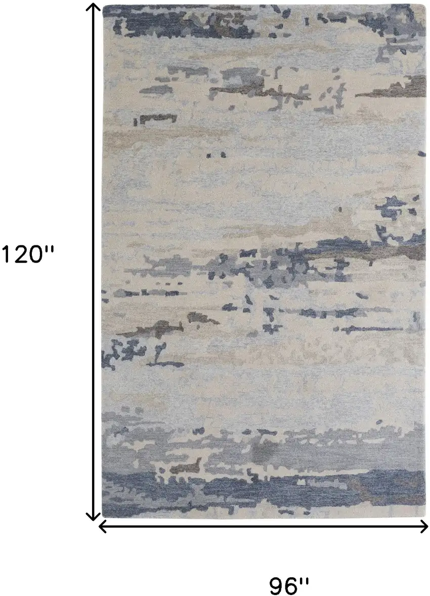 Blue Gray And Ivory Wool Abstract Tufted Handmade Stain Resistant Area Rug Photo 10