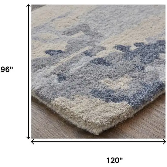 Blue Gray And Ivory Wool Abstract Tufted Handmade Stain Resistant Area Rug Photo 7