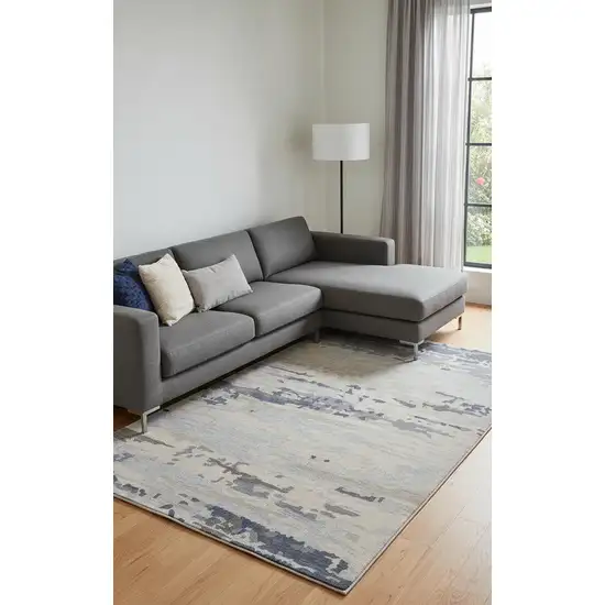 Blue Gray And Ivory Wool Abstract Tufted Handmade Stain Resistant Area Rug Photo 1