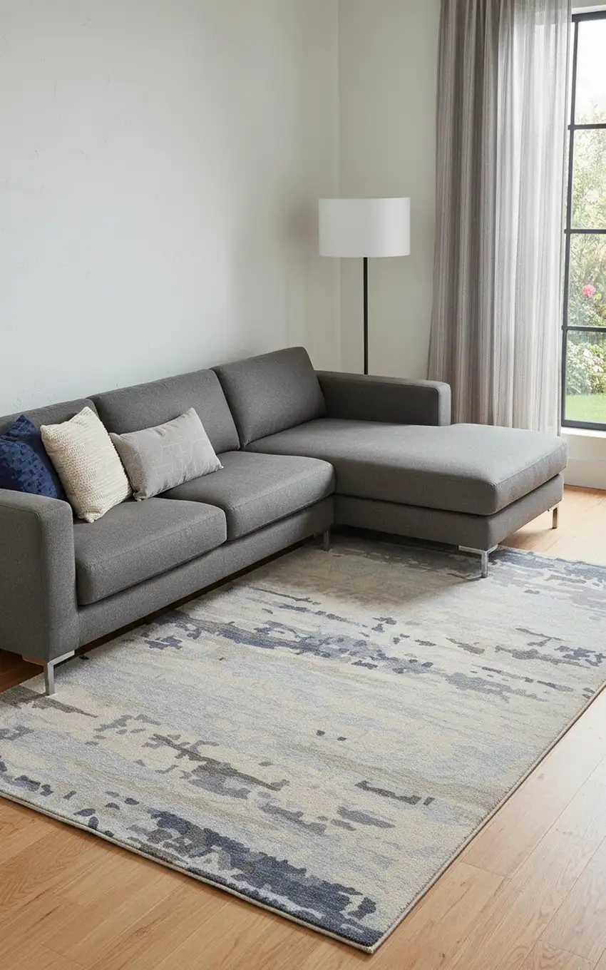 Blue Gray And Ivory Wool Abstract Tufted Handmade Stain Resistant Area Rug Photo 1