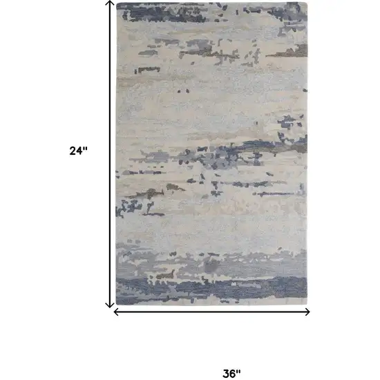 Blue Gray And Ivory Wool Abstract Tufted Handmade Stain Resistant Area Rug Photo 7