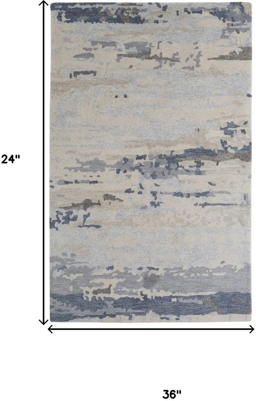 Blue Gray And Ivory Wool Abstract Tufted Handmade Stain Resistant Area Rug Photo 7