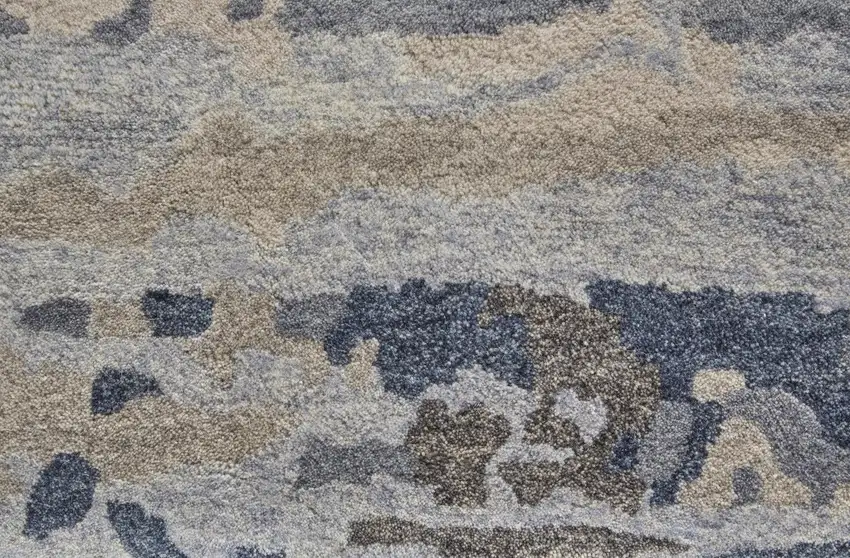 Blue Gray And Ivory Wool Abstract Tufted Handmade Stain Resistant Area Rug Photo 7