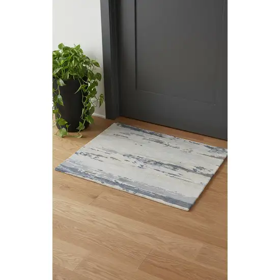 Blue Gray And Ivory Wool Abstract Tufted Handmade Stain Resistant Area Rug Photo 1