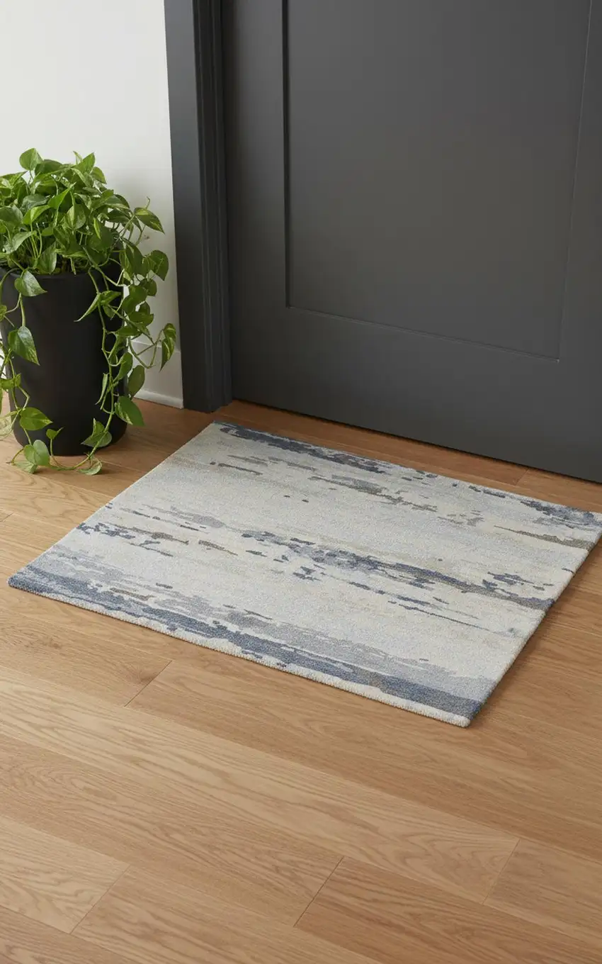 Blue Gray And Ivory Wool Abstract Tufted Handmade Stain Resistant Area Rug Photo 1