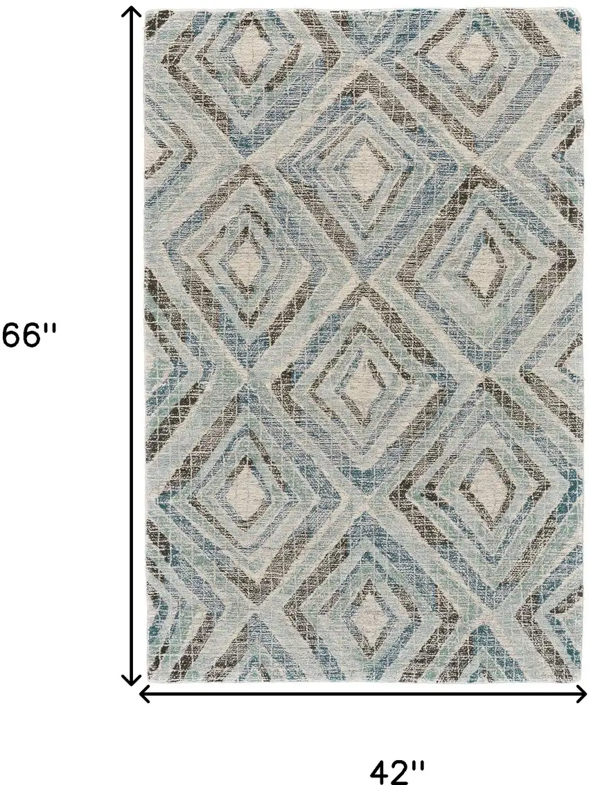Blue Gray And Ivory Wool Geometric Tufted Handmade Area Rug Photo 6