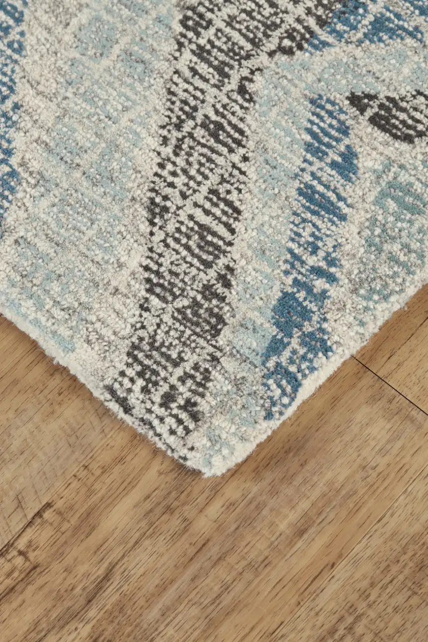 Blue Gray And Ivory Wool Geometric Tufted Handmade Area Rug Photo 3