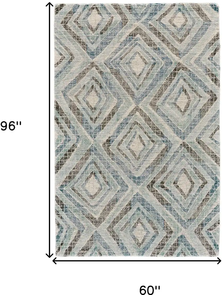 Blue Gray And Ivory Wool Geometric Tufted Handmade Area Rug Photo 6