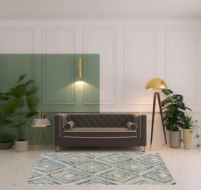 Blue Gray And Ivory Wool Geometric Tufted Handmade Area Rug Photo 2