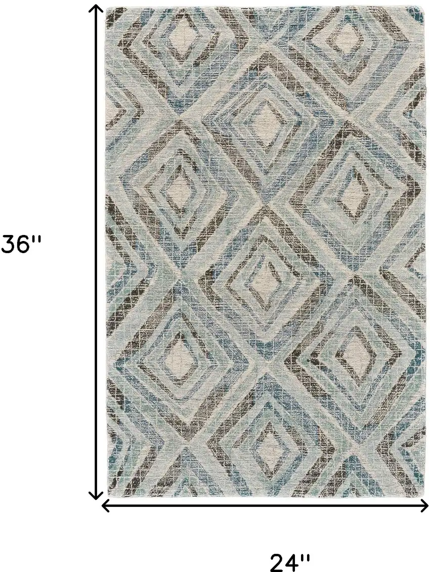 Blue Gray And Ivory Wool Geometric Tufted Handmade Area Rug Photo 6