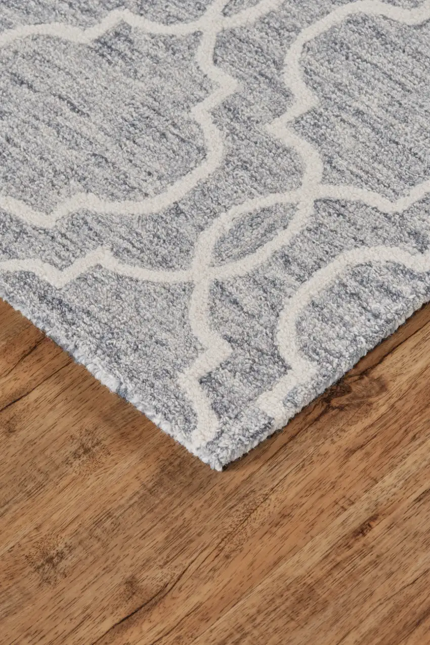 Blue Gray And Ivory Wool Geometric Tufted Handmade Stain Resistant Area Rug Photo 8