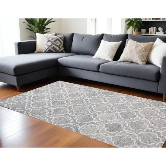 Blue Gray And Ivory Wool Geometric Tufted Handmade Stain Resistant Area Rug Photo 1