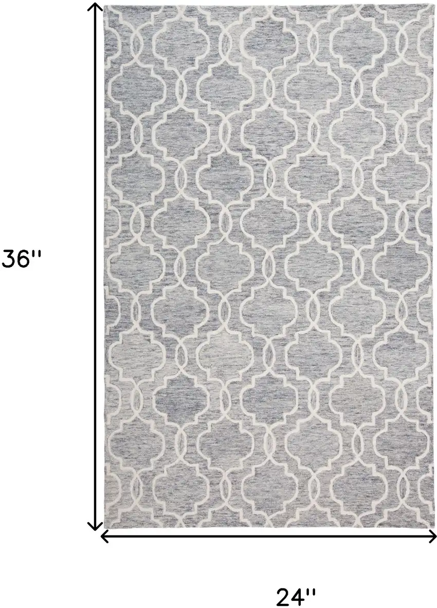 Blue Gray And Ivory Wool Geometric Tufted Handmade Stain Resistant Area Rug Photo 10