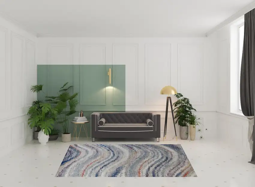 Blue Gray And Orange Abstract Power Loom Stain Resistant Area Rug Photo 2