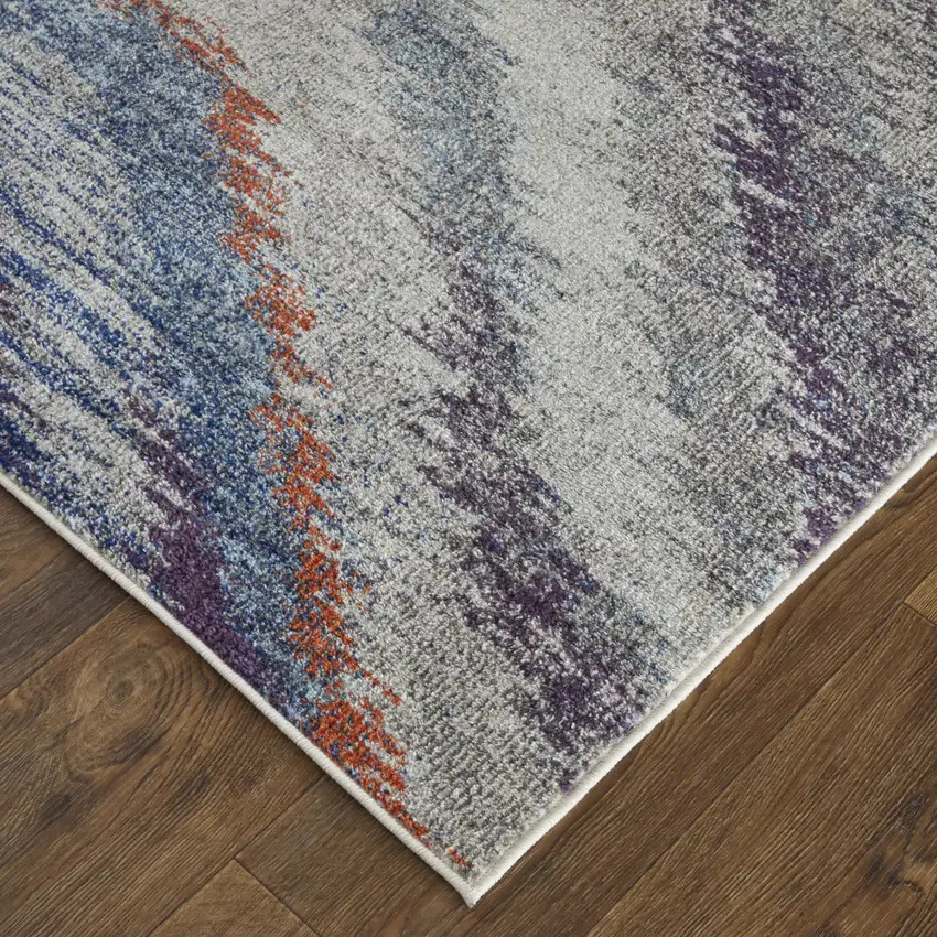 Blue Gray And Orange Abstract Power Loom Stain Resistant Area Rug Photo 3