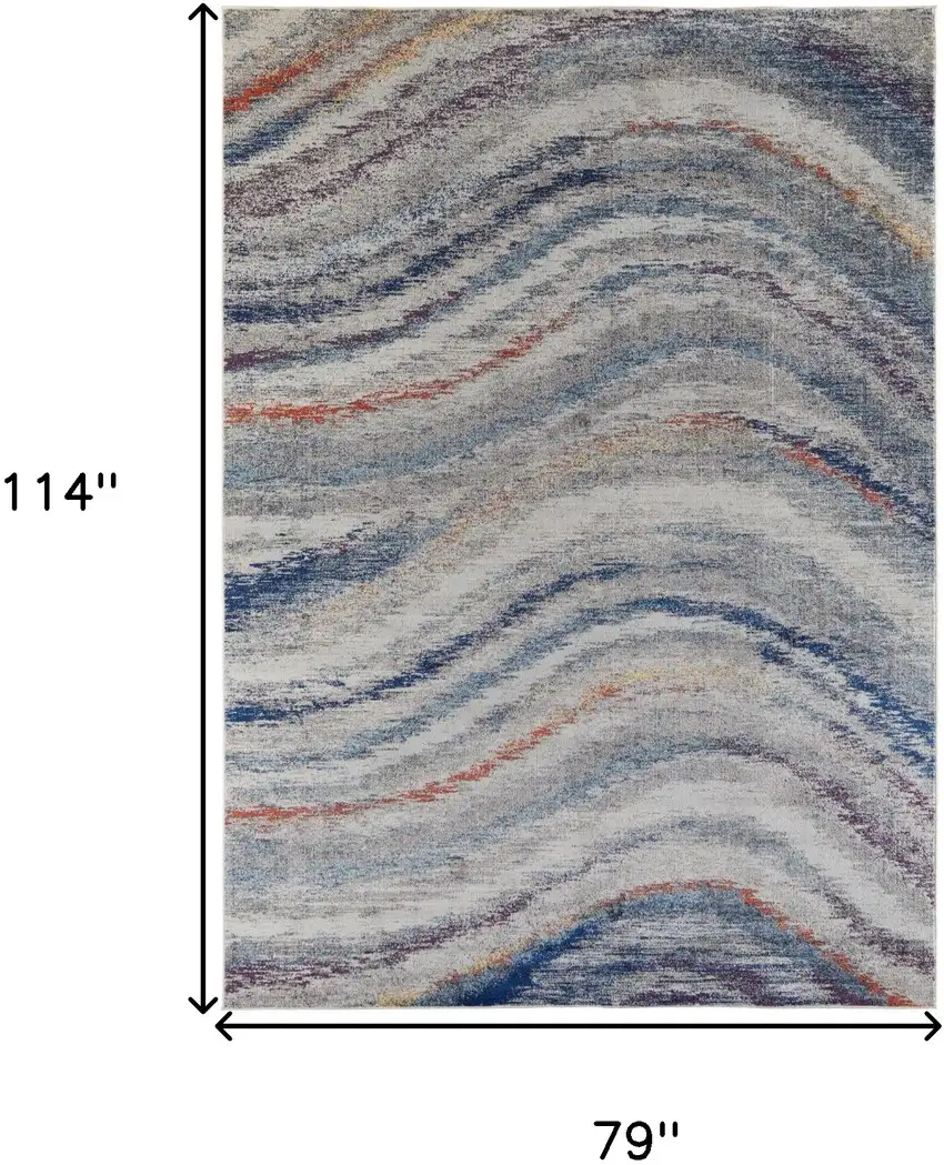 Blue Gray And Orange Abstract Power Loom Stain Resistant Area Rug Photo 10