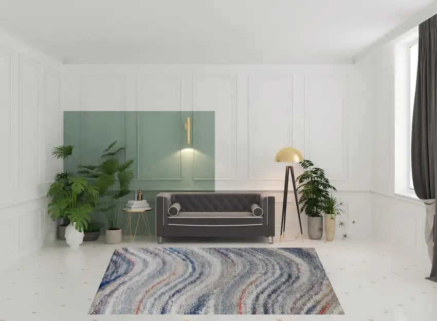 Blue Gray And Orange Abstract Power Loom Stain Resistant Area Rug Photo 2
