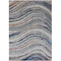 Photo of Blue Gray And Orange Abstract Power Loom Stain Resistant Area Rug
