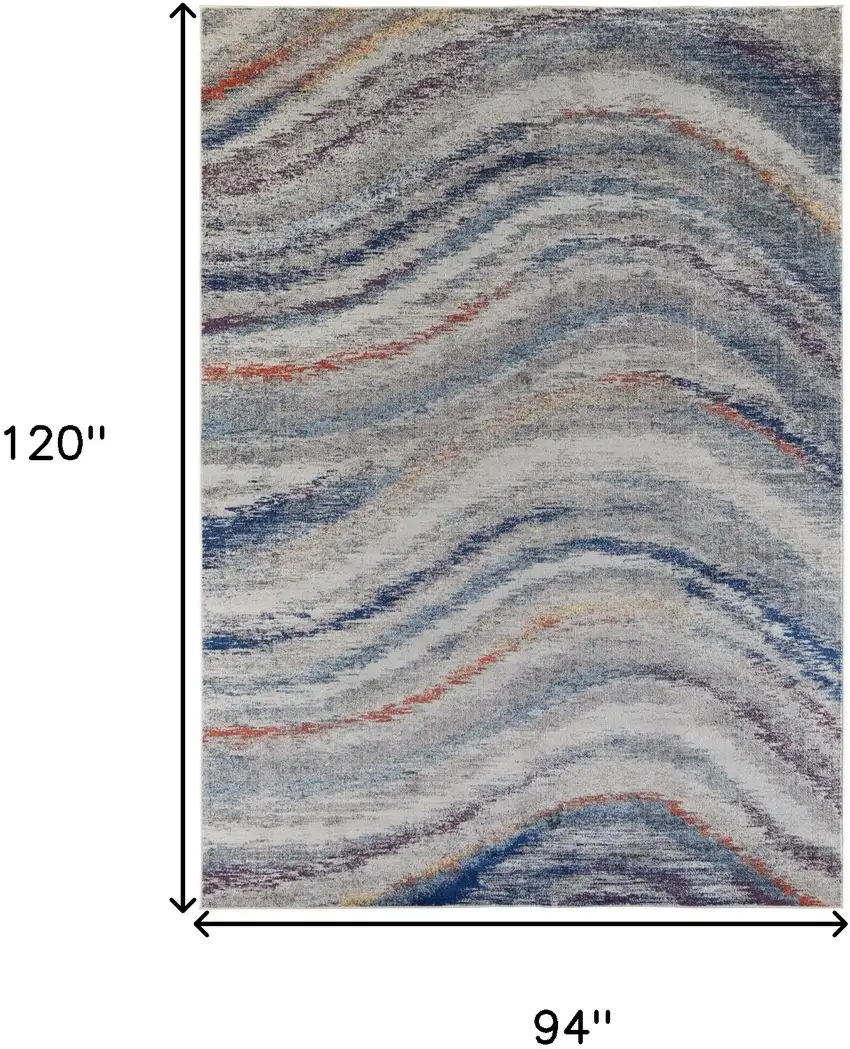 Blue Gray And Orange Abstract Power Loom Stain Resistant Area Rug Photo 10