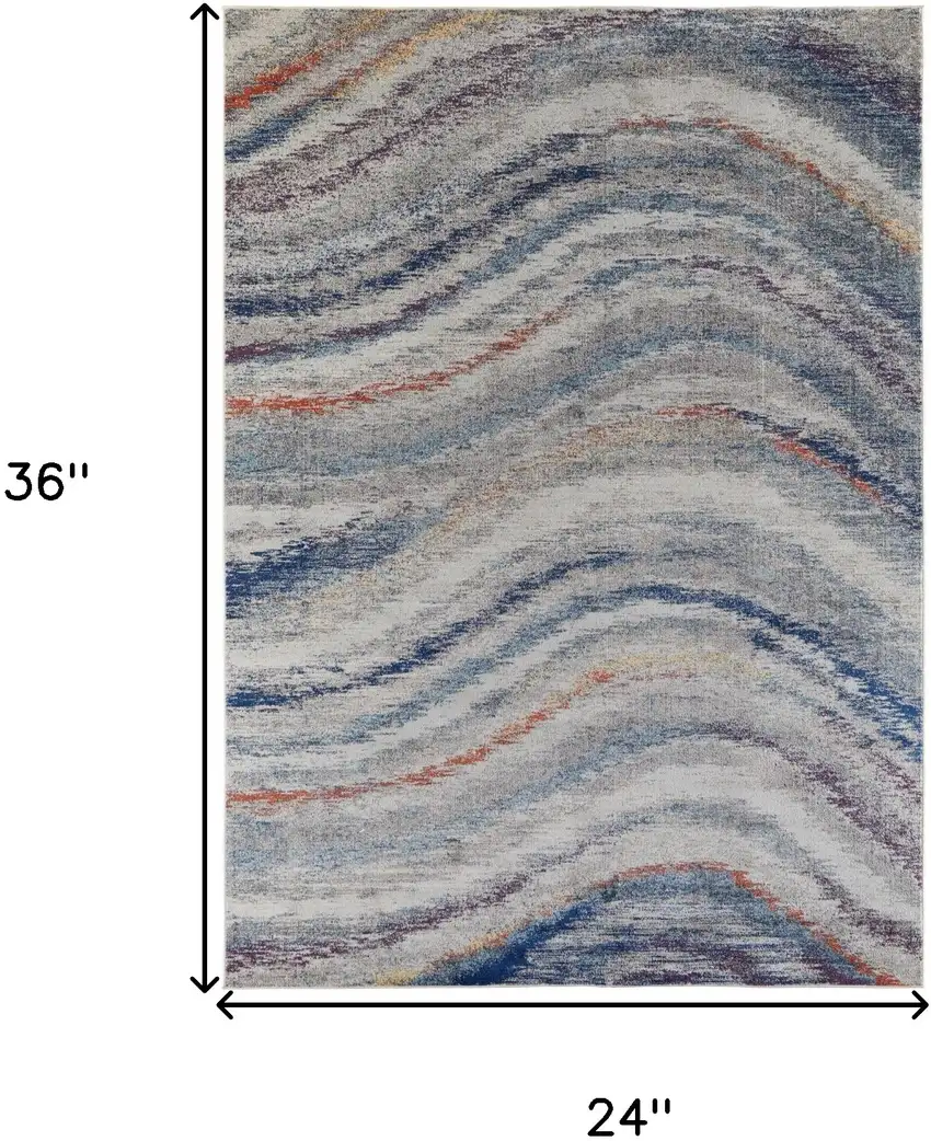 Blue Gray And Orange Abstract Power Loom Stain Resistant Area Rug Photo 10