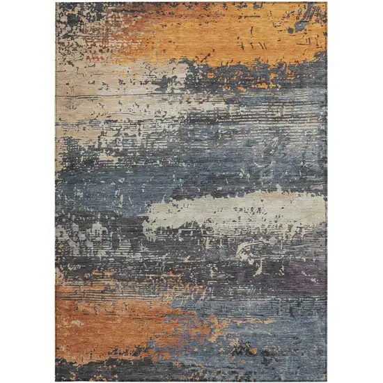 Blue Gray And Orange Abstract Washable Indoor Outdoor Area Rug Photo 1