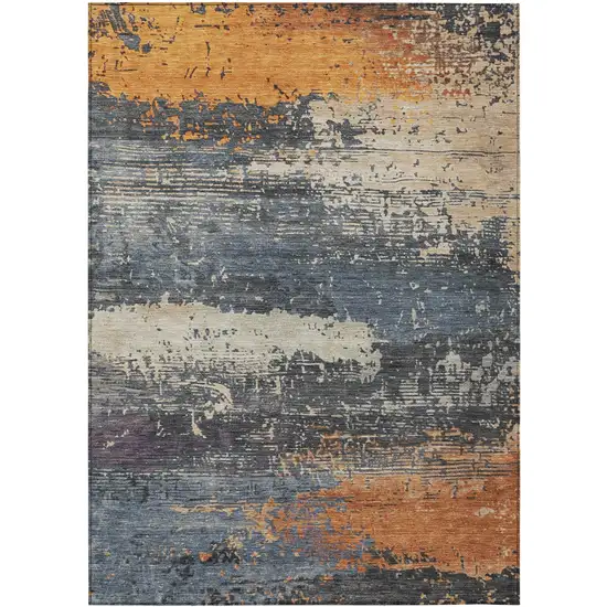Blue Gray And Orange Abstract Washable Indoor Outdoor Area Rug Photo 3