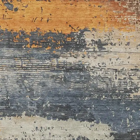 Blue Gray And Orange Abstract Washable Indoor Outdoor Area Rug Photo 3