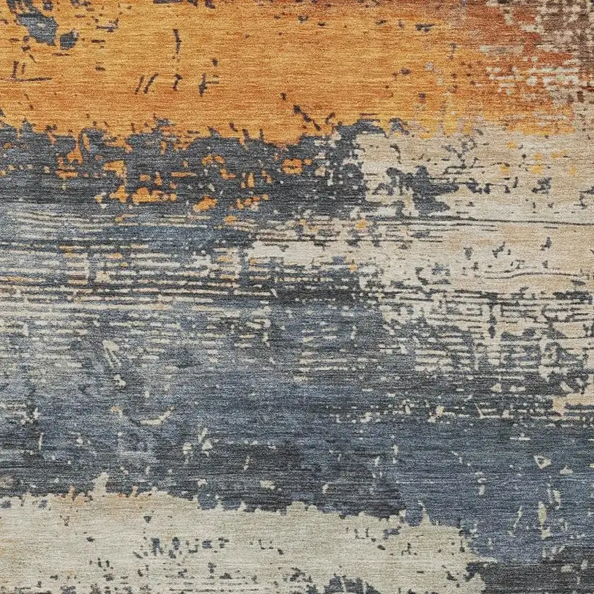 Blue Gray And Orange Abstract Washable Indoor Outdoor Area Rug Photo 3