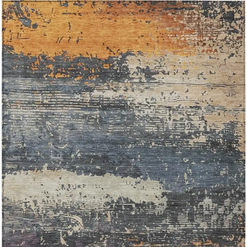 Blue Gray And Orange Abstract Washable Indoor Outdoor Area Rug Photo 4