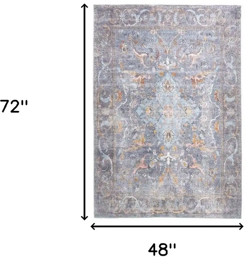 Blue Gray And Orange Floral Area Rug Photo 3